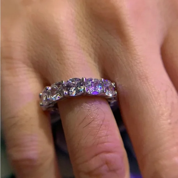 Italo Cushion Cut Wedding Band Eternity Band For Women 925 Sterling Silver - Picture 11 of 12